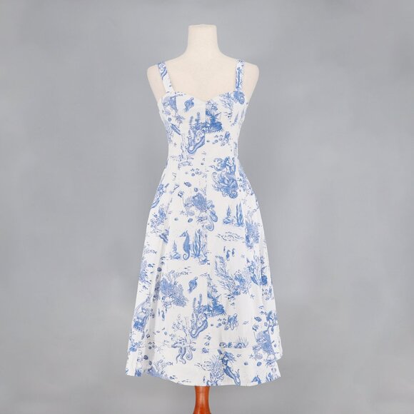Avec Les Filles Dresses & Skirts - Avec Les Files Blue Toile Mermaid Sea Creature Midi Dress Size 4